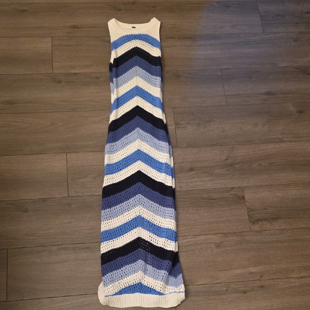 YFB Striped Knit Maxi Dress in Blue and White